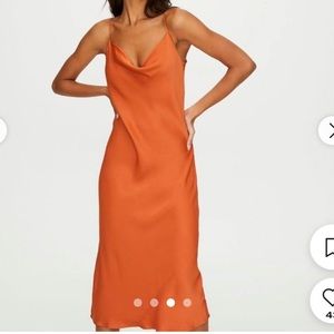 Aritzia Wilfred midi orange silk slip dress size S